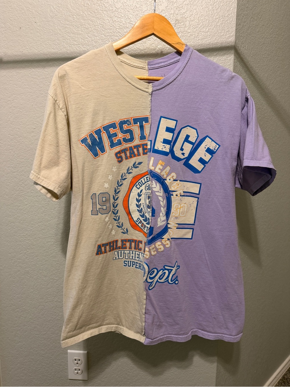 West Edge Split-Panel Graphic Tee — Cream & Lavender